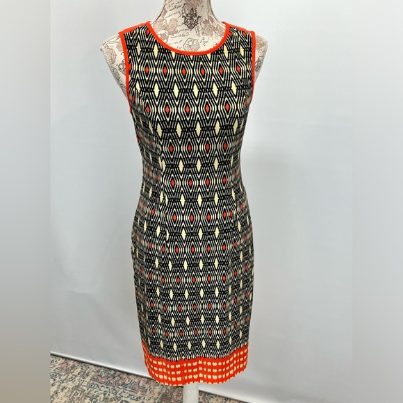 MUSETTE Black and orange tribal print open back midi dress size 6. - Picture 5 of 12
